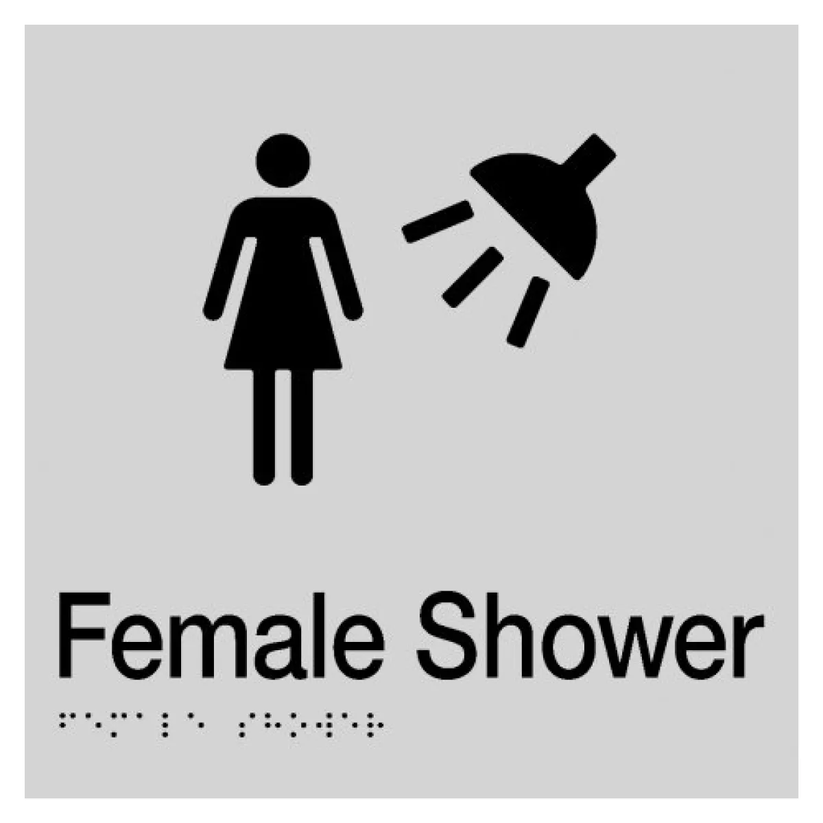 Braille Sign, Female Shower, 180 x 180mm, Silver/Black PVC - Image 2