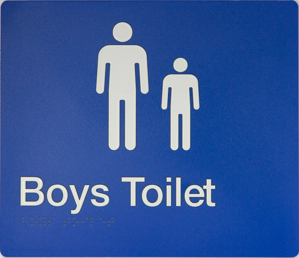 Braille Sign, Boys Toilet, 210 x 180mm, Blue/White PVC - Image 3
