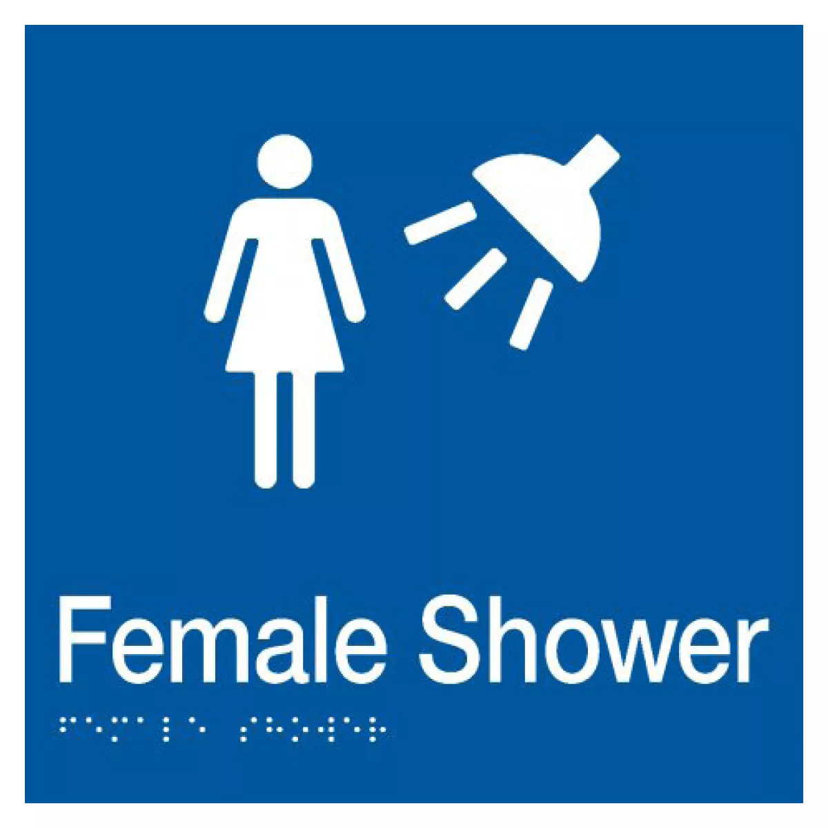 Braille Sign, Female Shower, 180 x 180mm, Blue/White PVC - Image 3