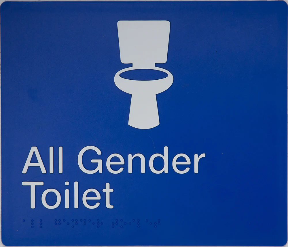 Braille Sign, All Gender Wheelchair Accessible Toilet, 210 x 180mm, Blue/White PVC - Image 2
