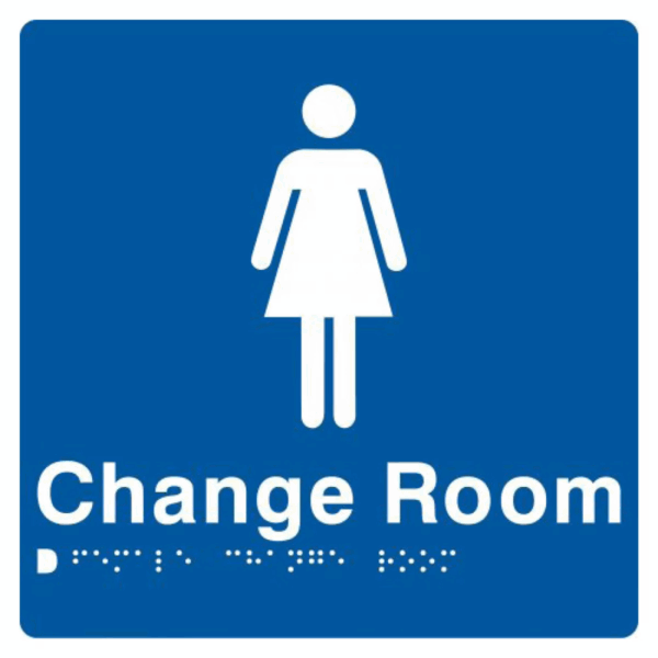 Braille Sign, Female Change Room, 180 x 180mm, Blue/White PVC