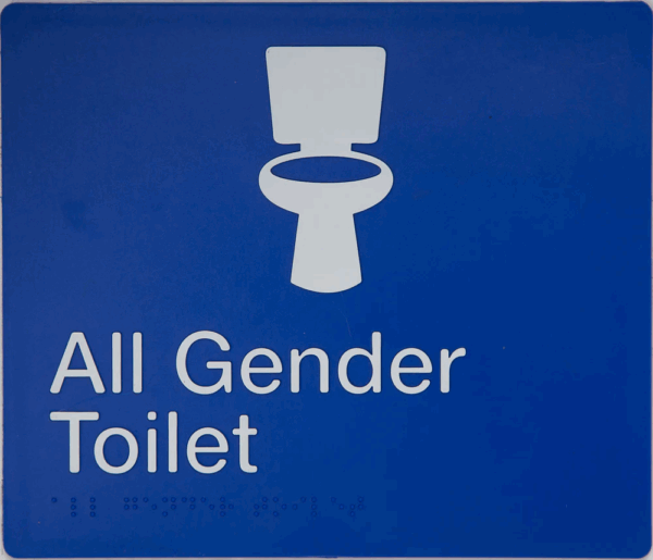 Braille Sign, All Gender Wheelchair Accessible Toilet, 210 x 180mm, Blue/White PVC