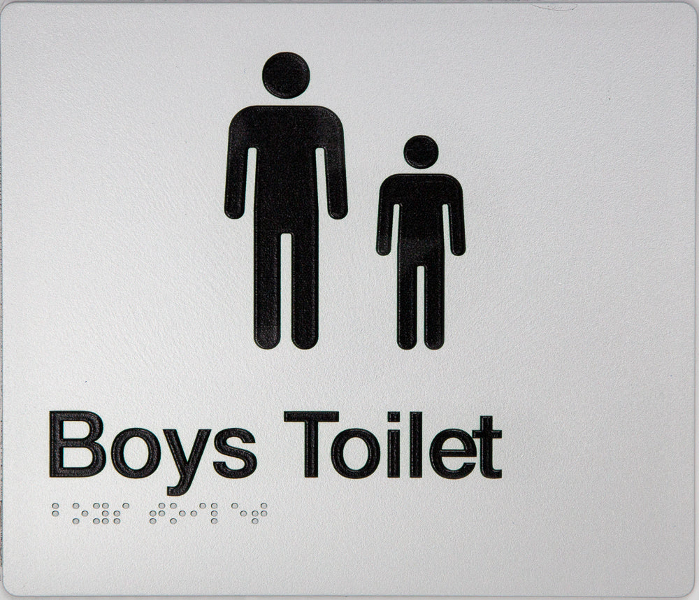 Braille Sign, Boys Toilet, 210 x 180mm, Silver/Black PVC - Image 2