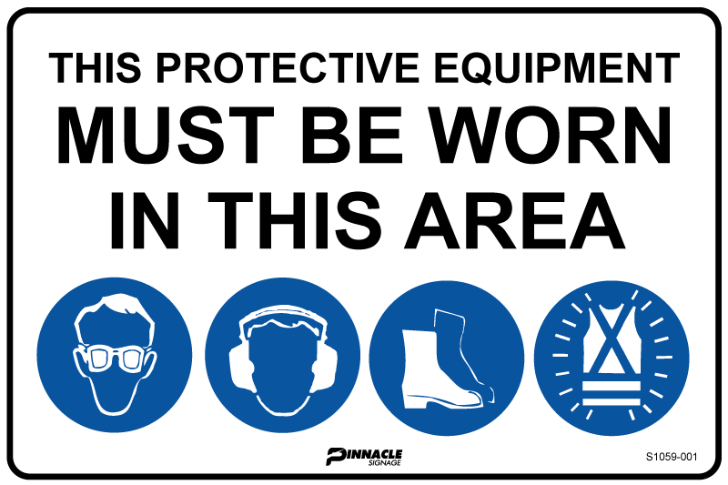 Combination Mandatory Sign, In This Area, Eye, Hearing, Footwear, Hi Vis - Image 2