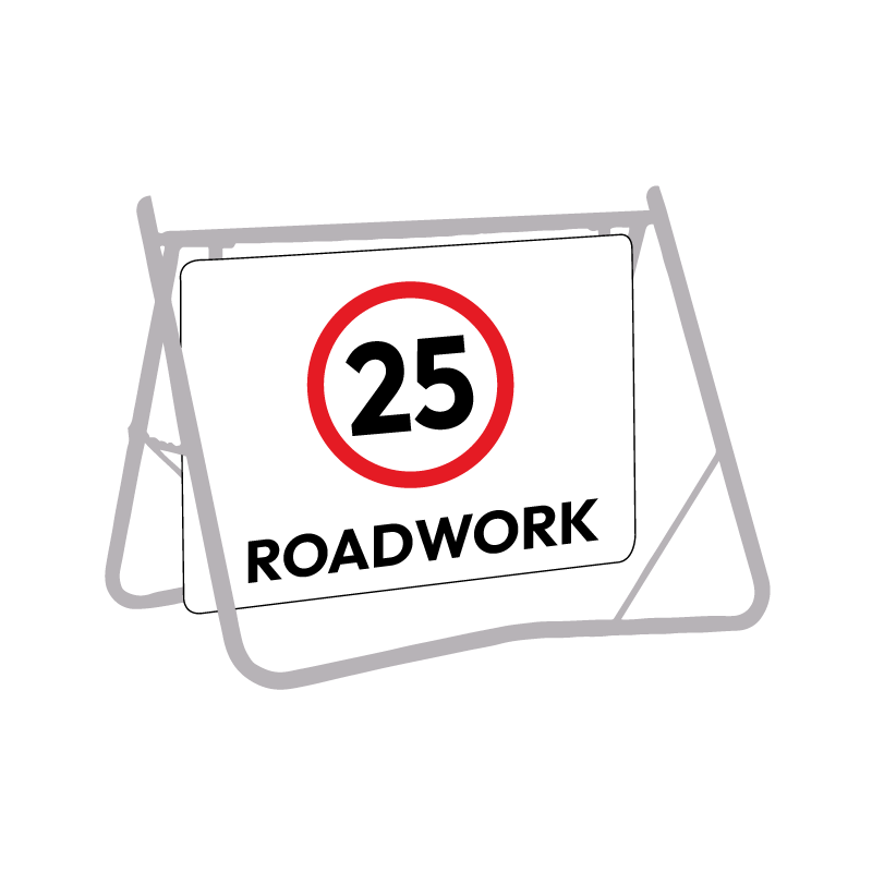 25 Roadwork (Speed Limit), 900 x 600mm Metal, Class 1 Reflective, Swing Stand - Image 2