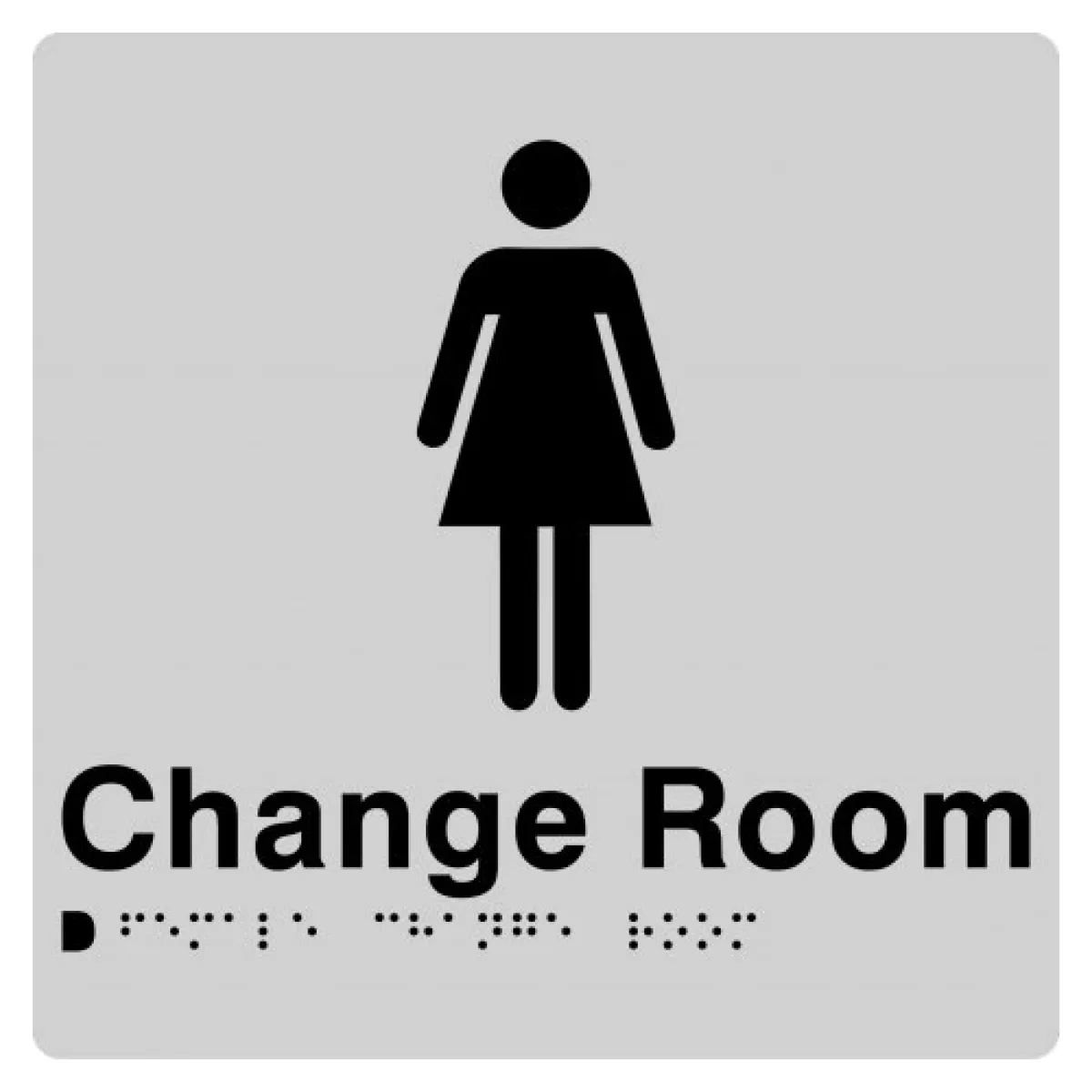 Braille Sign, Female Change Room, 180 x 180mm, Silver/Black PVC - Image 2