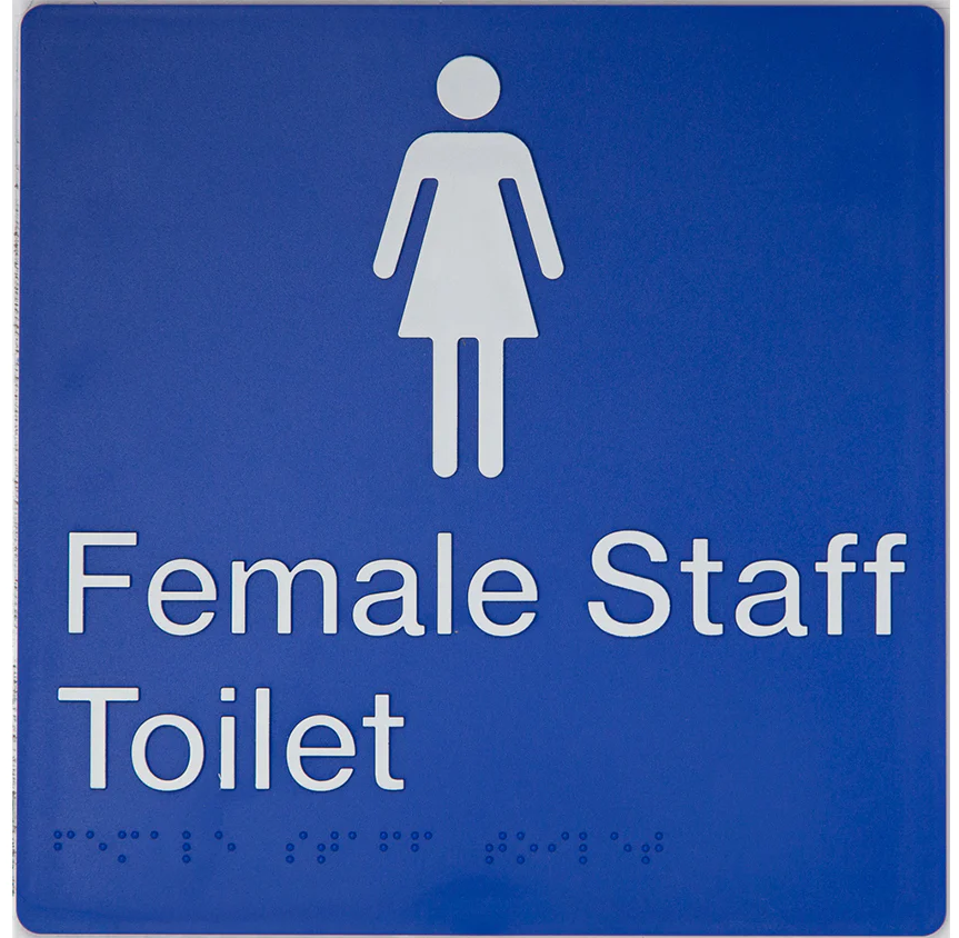 Braille Sign, Female Staff Toilet, 180 x 180mm, Blue/White PVC - Image 2