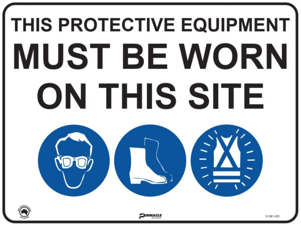 Combination Mandatory Sign, On This Site, Eye, Footwear, Hi Vis
