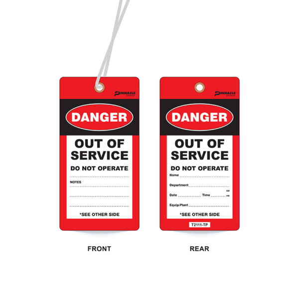 Danger Out Of Service Do Not Operate Tag, 75 x 145mm Water & Tear Proof, Eyelet & String, Pack/100