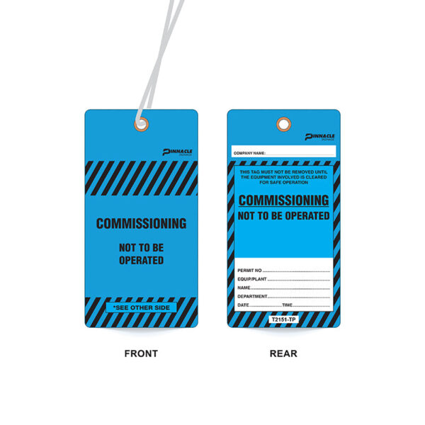 Commissioning Not To Be Operated Tag, 75 x 145mm Water & Tear Proof, Eyelet & String, Pack/100